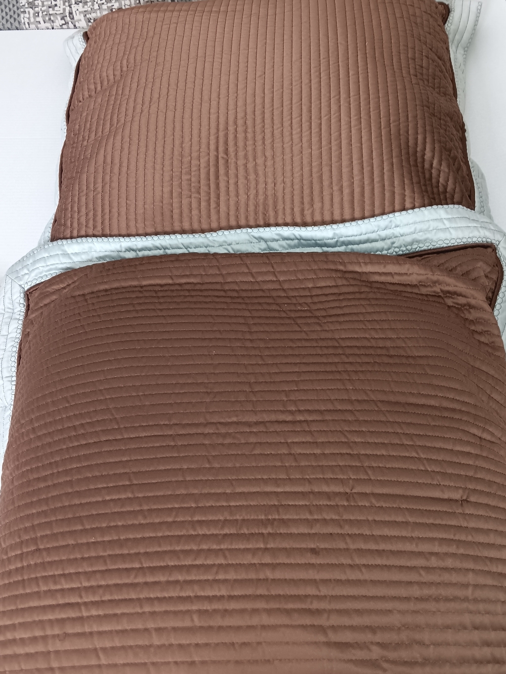 Two Quilted Pillows in Brown and Light Gray - Cozy Home